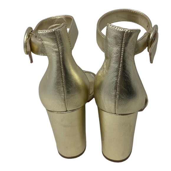 NEW Marc Fisher Magali Heel Size 7.5 M Suede Open Toe Shoe Ankle Strap Gold - Picture 4 of 8